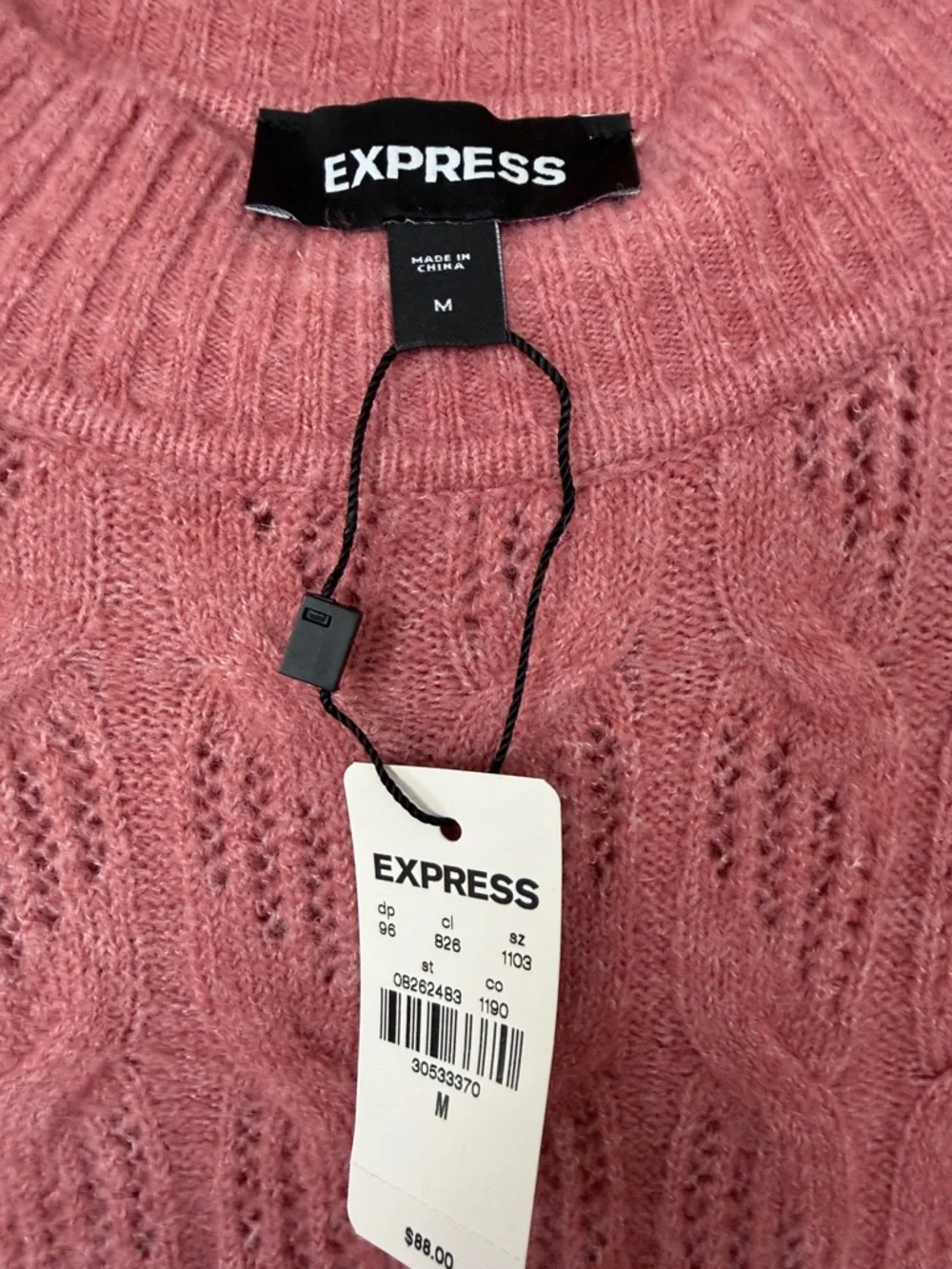 NEW WITH TAG EXPRESS Women’s Rose Cable Knit Puff Sleeve Sweater Size Medium - Picture 2 of 3